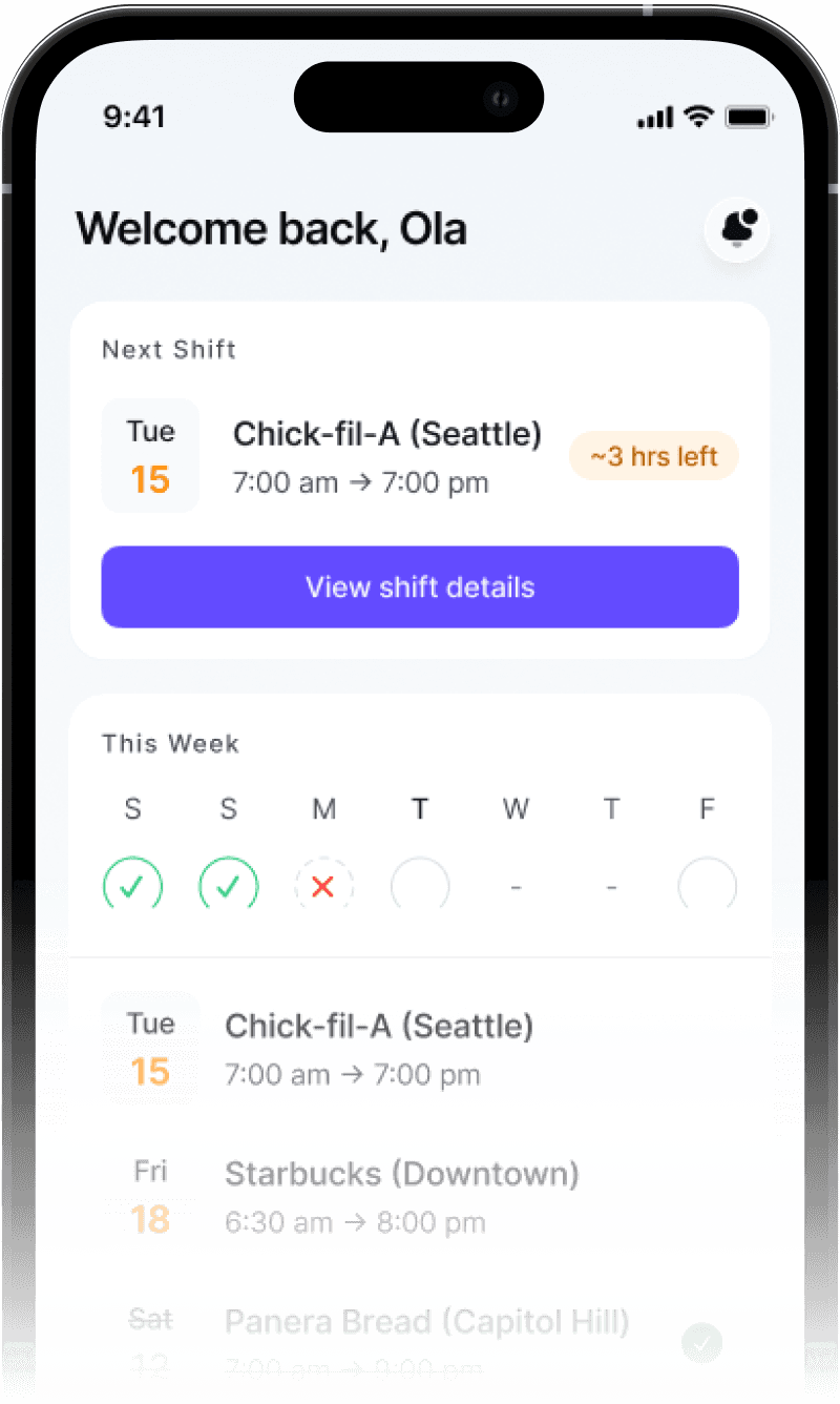 dfndr security guard app showing a shift dashboard